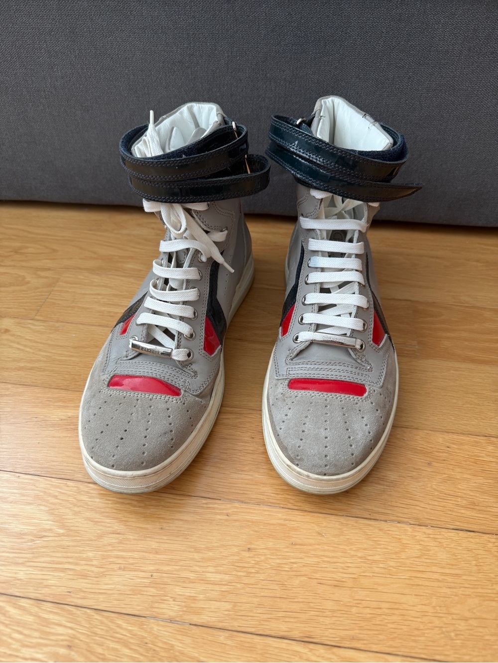 Dior Homme High-Top Men's Sneakers in Gray, Black, Red - Premium Style 42.5
